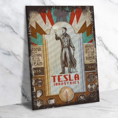 Tesla Industries Ahşap Retro Vintage Poster 