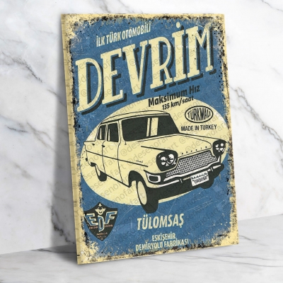 İlk Türk Otomobili Devrim Arabası Ahşap Retro Vintage Poster 