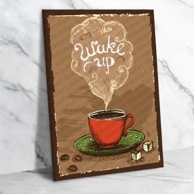 Wake Up Ahşap Retro Vintage Poster 