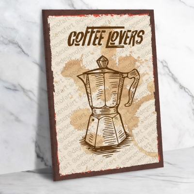 Coffee Lovers Ahşap Retro Vintage Poster 
