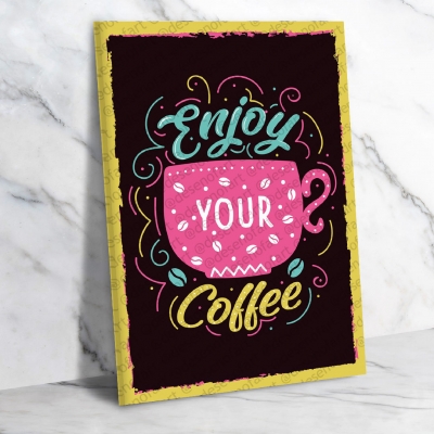 Enjoy Your Coffee Ahşap Retro Vintage Poster 