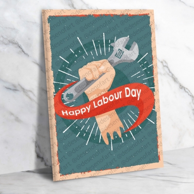 Happy Labour Day Ahşap Retro Vintage Poster 