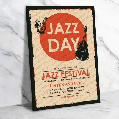 Jazz Day Ahşap Retro Vintage Poster 