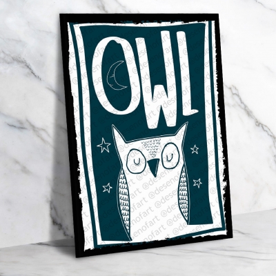 Owl Baykuş Ahşap Retro Vintage Poster 