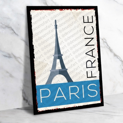 Paris France Ahşap Retro Vintage Poster 