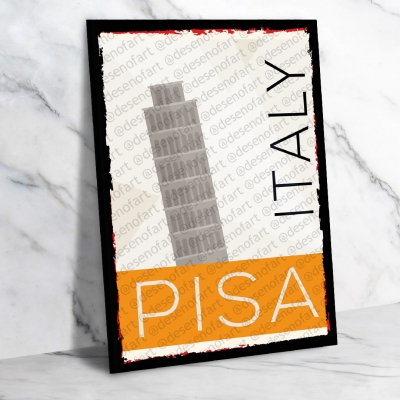 Pisa Italy Ahşap Retro Vintage Poster 