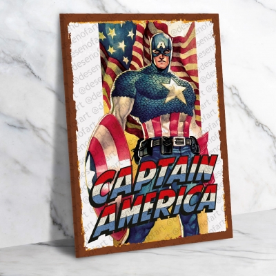Captain America Ahşap Retro Vintage Poster 