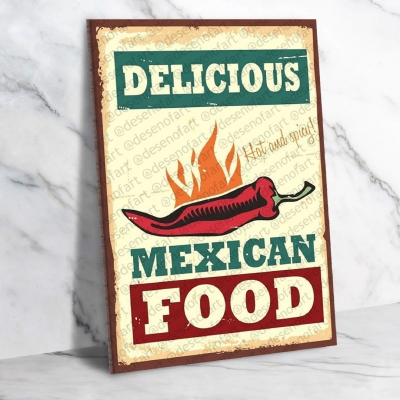 Mexican Food Ahşap Retro Vintage Poster 