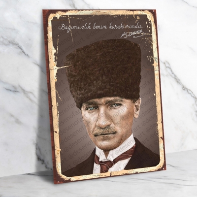 Mustafa Kemal Atatürk Ahşap Retro Vintage Poster 