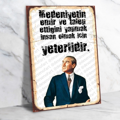 Atatürk Ahşap Retro Vintage Poster 