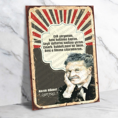 Nazım Hikmet Ahşap Retro Vintage Poster 