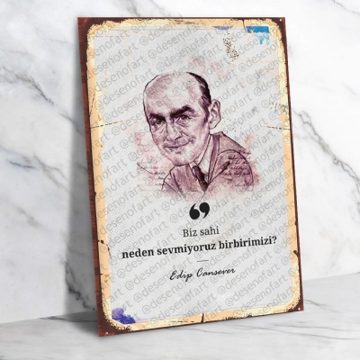 Edip Cansever Ahşap Retro Vintage Poster 