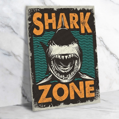 Shark Zone Ahşap Retro Poster