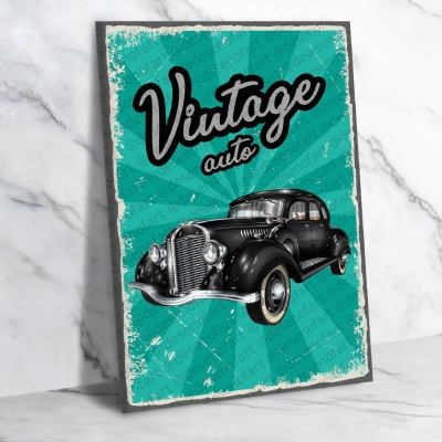 Vintage Auto Ahşap Retro Poster