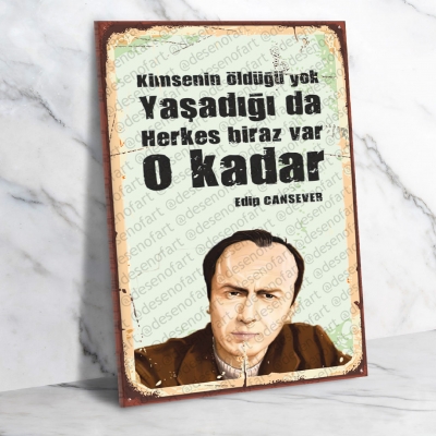Edip Cansever Ahşap Retro Poster