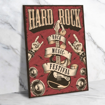 Hard Rock Ahşap Retro Poster