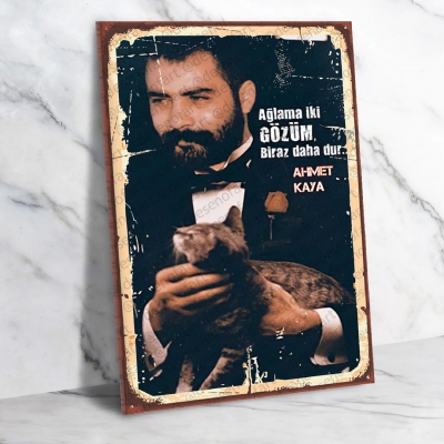 Ahmet Kaya Ahşap Retro Poster