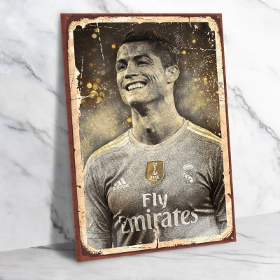Cristiano Ronaldo Tuvalet Retro Ahşap Poster