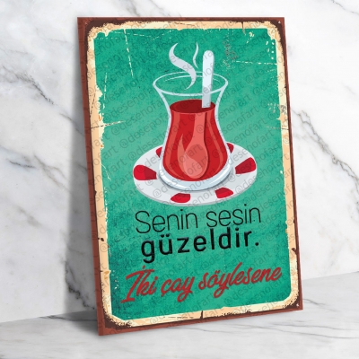 Çay Retro Ahşap Poster