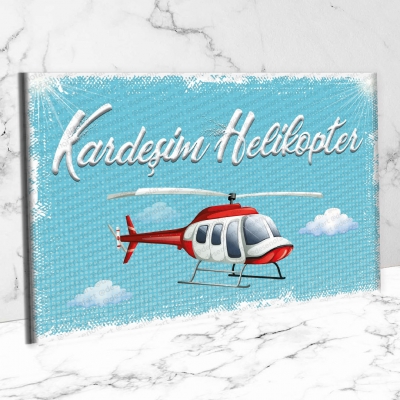 Kardeşim Helikopter  Ahşap Retro Vintage Poster 