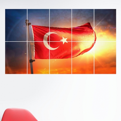Türk Bayrağı  10  Parçalı Ahşap Mdf Tablo Seti