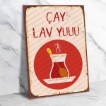 Çay Lav Yuuuu Ahşap Retro Poster