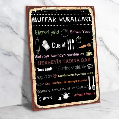 Mutfak Kuralları Ahşap Retro Poster