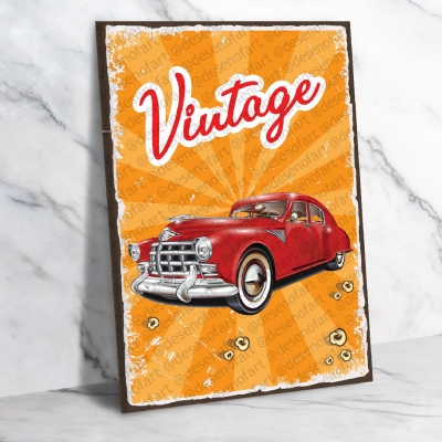 Vintage Auto Ahşap Retro Poster