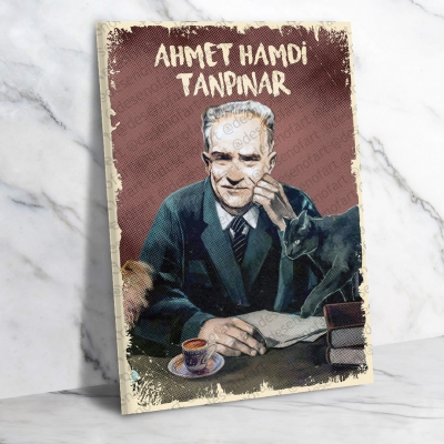 Ahmet Hamdi Tanpınar Ahşap Retro Poster