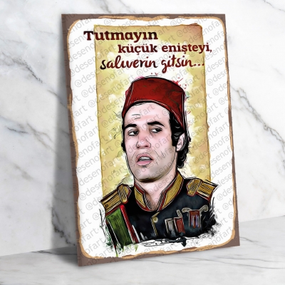 Tutmayın Küçük Enişteyi Salıverin Gitsin Kemal Sunal Ahşap Retro Poster