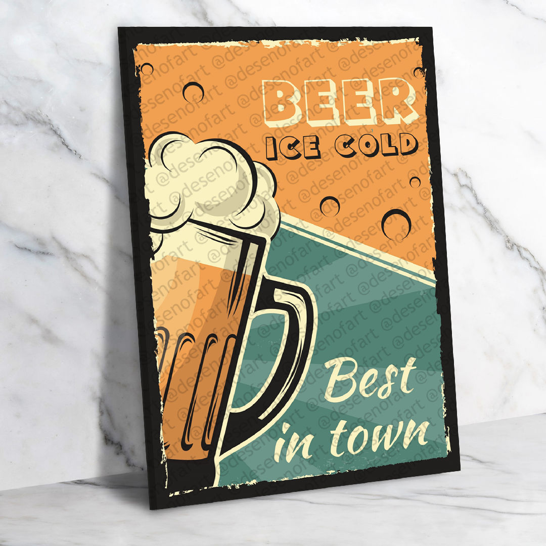 Beer Ice Cold Ahşap Retro Vintage Poster 