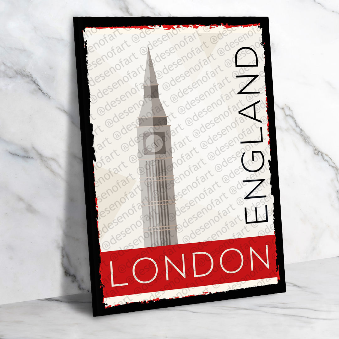 London England Ahşap Retro Vintage Poster 