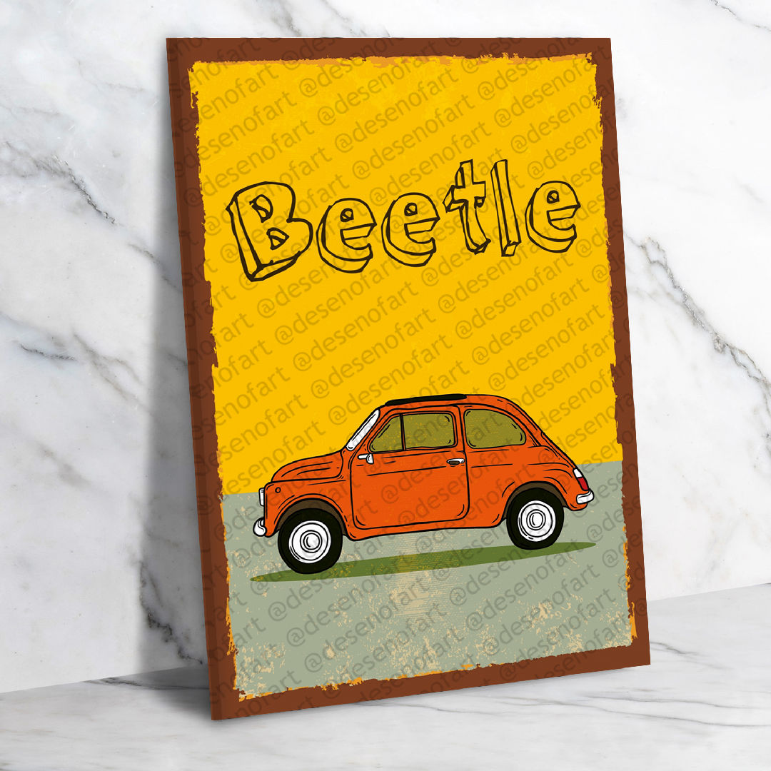 Beetle Ahşap Retro Vintage Poster 