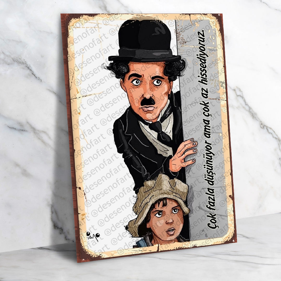 Charlie Chaplin Ahşap Retro Vintage Poster 