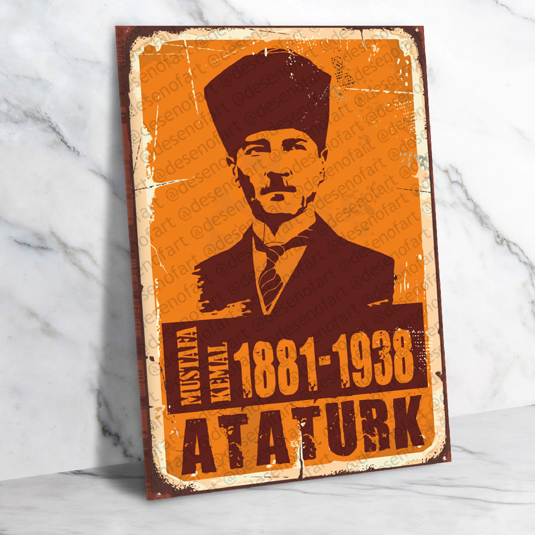 Mustafa Kemal Atatürk Ahşap Retro Vintage Poster 