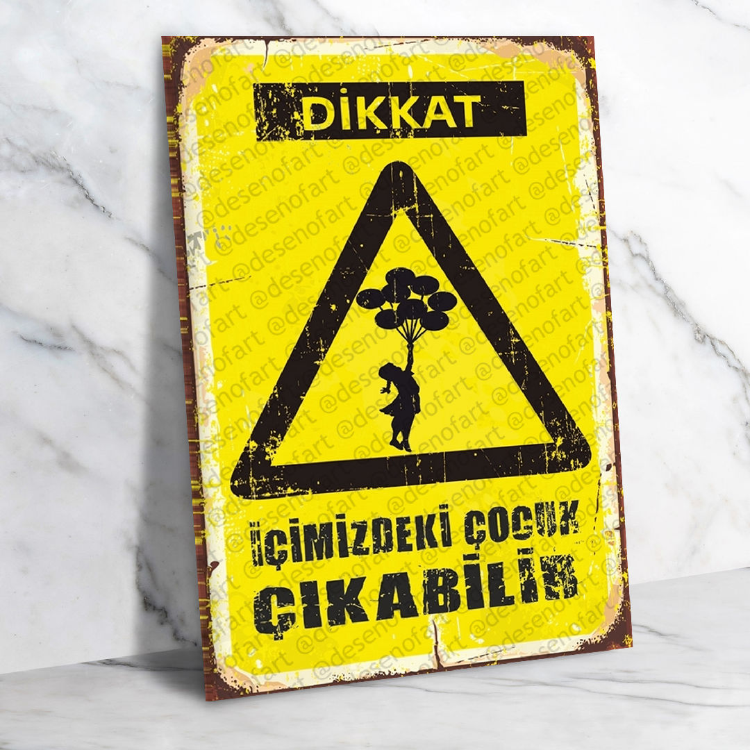 Dikkat Ahşap Retro Vintage Poster 