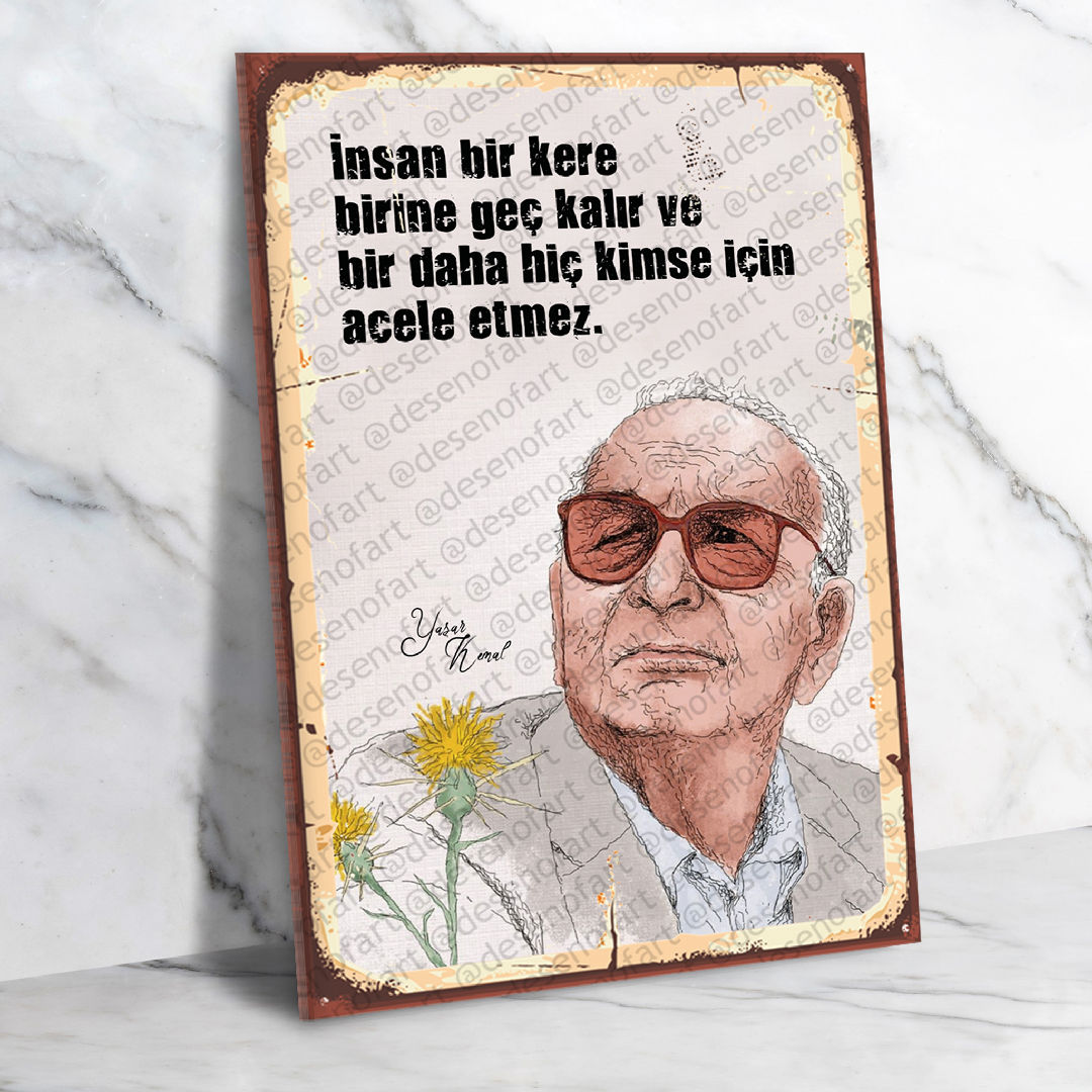 Yaşar Kemal Ahşap Retro Poster