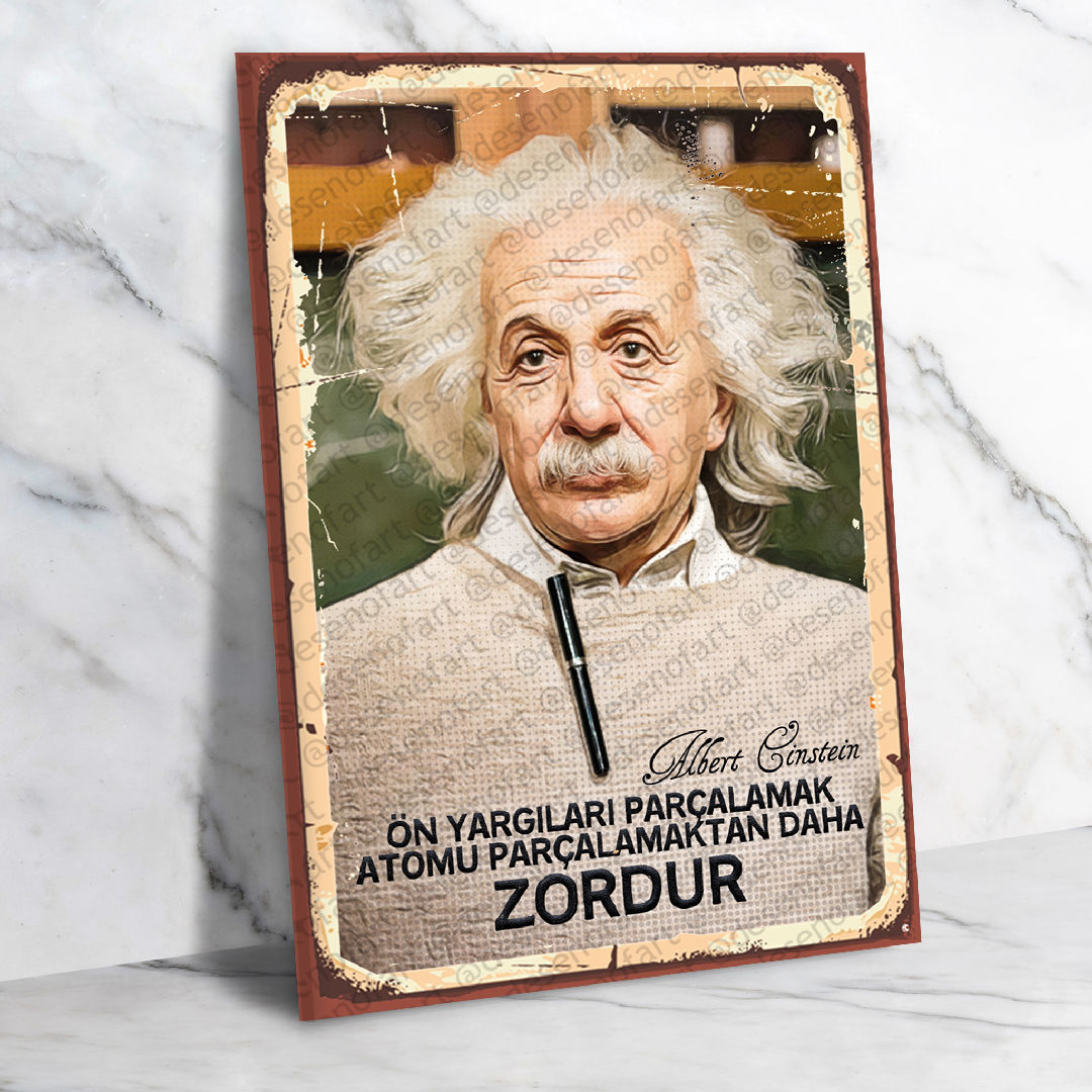 Albert Einstein Ahşap Retro Poster