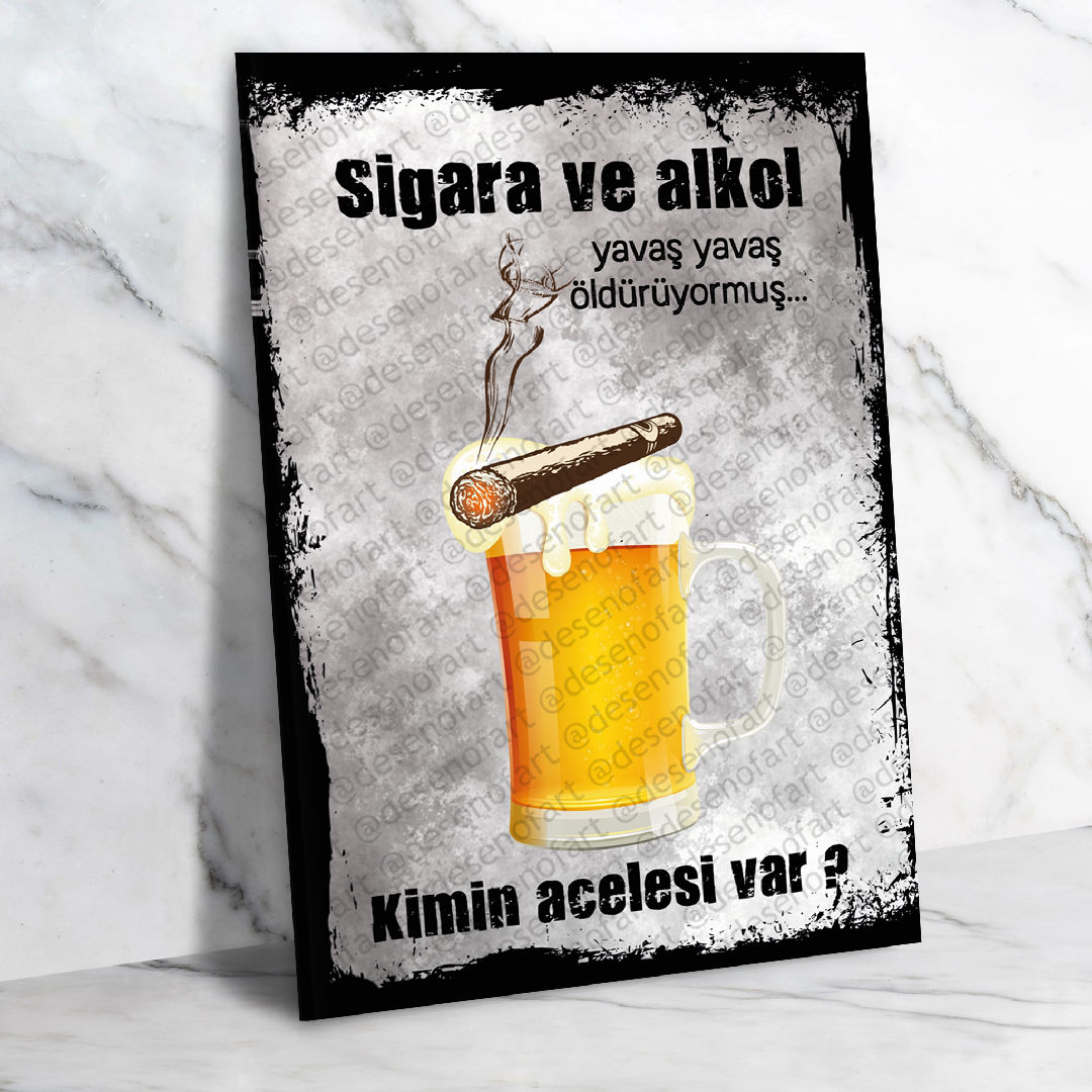 Sigara ve alkol... Ahşap Retro Poster