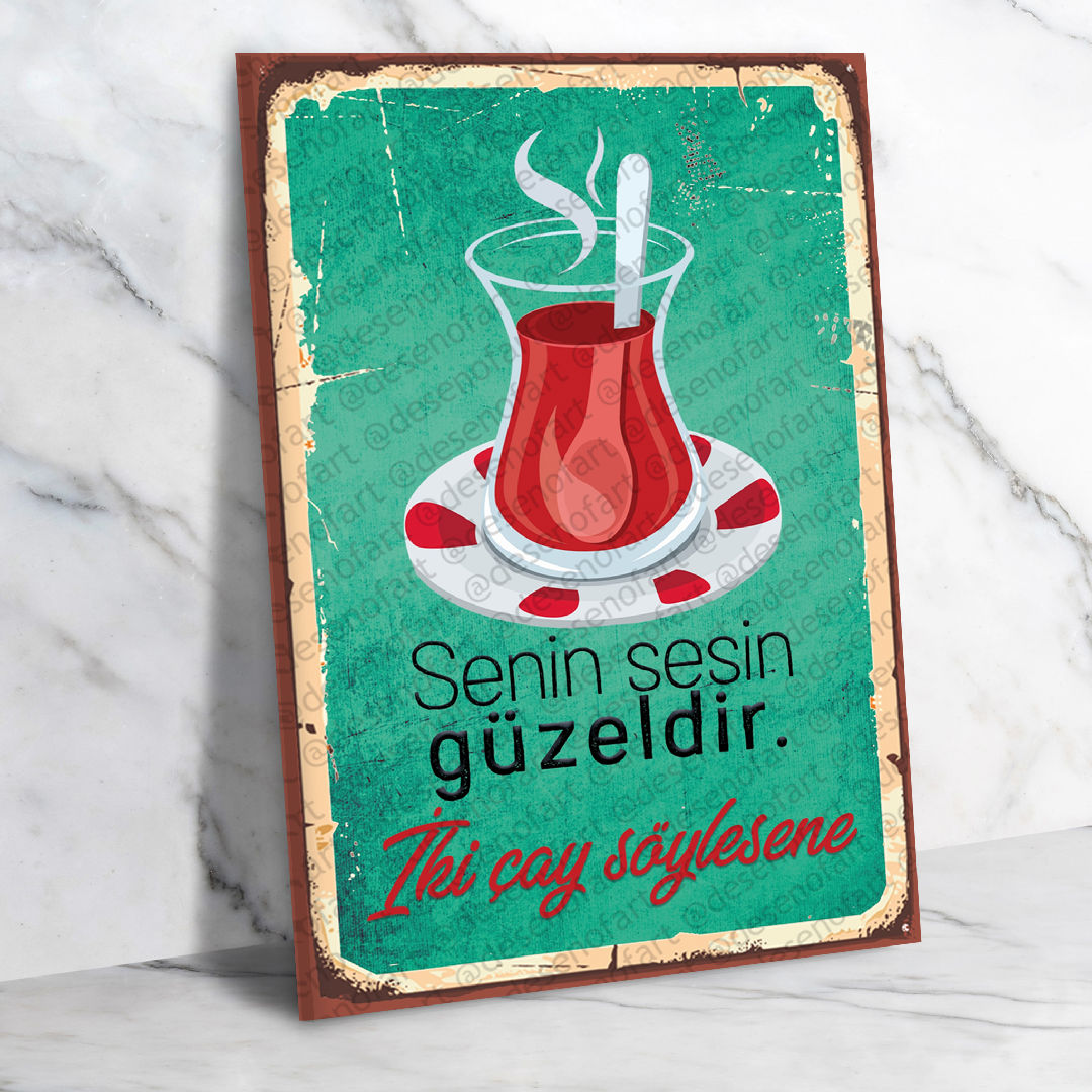 Çay  Ahşap Retro Poster