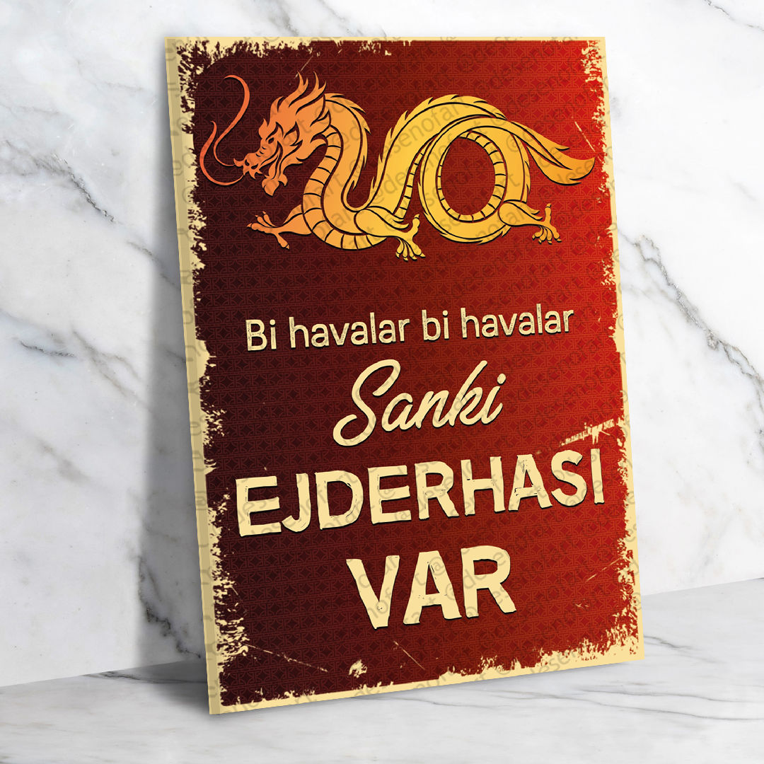 Sanki Ejderhası var Ahşap Retro Poster