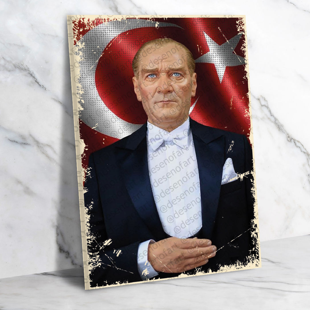 Atatürk Ahşap Retro Poster