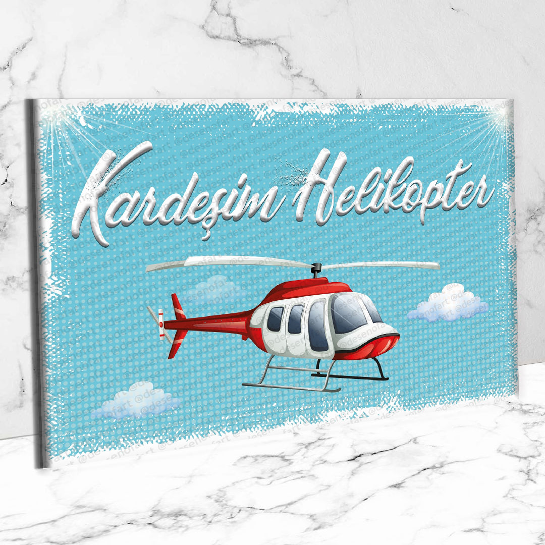 Kardeşim Helikopter Ahşap Retro Vintage Poster 