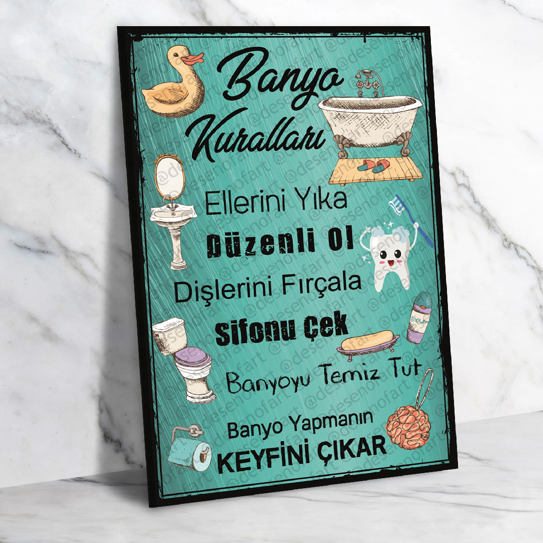 Banyo Kuralları Ahşap Retro Poster