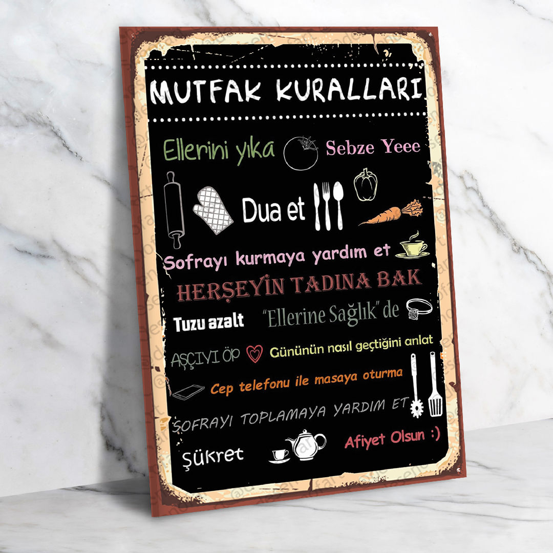 Mutfak Kuralları Ahşap Retro Poster