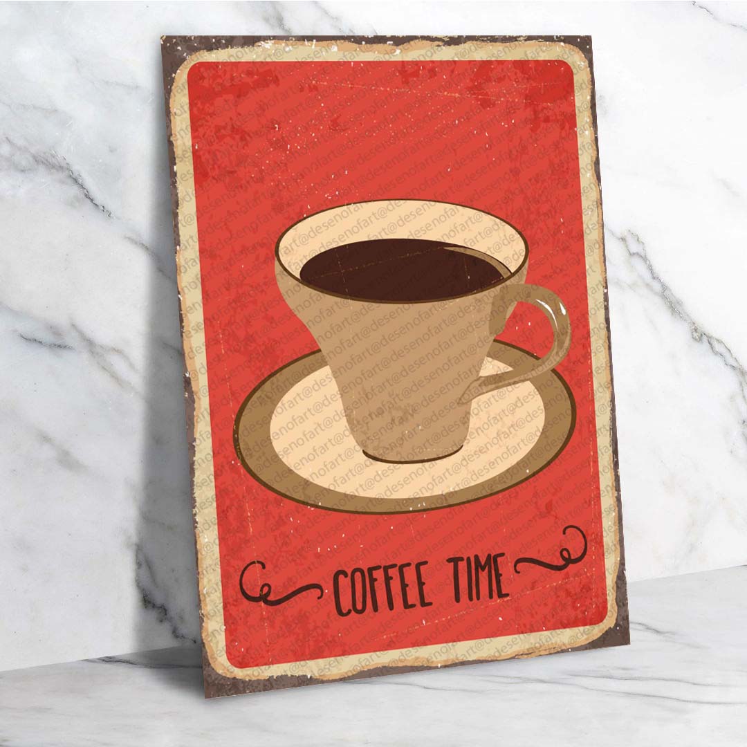 Coffee Time Retro Ahşap Poster - Vintage Kahve Temalı Dekor