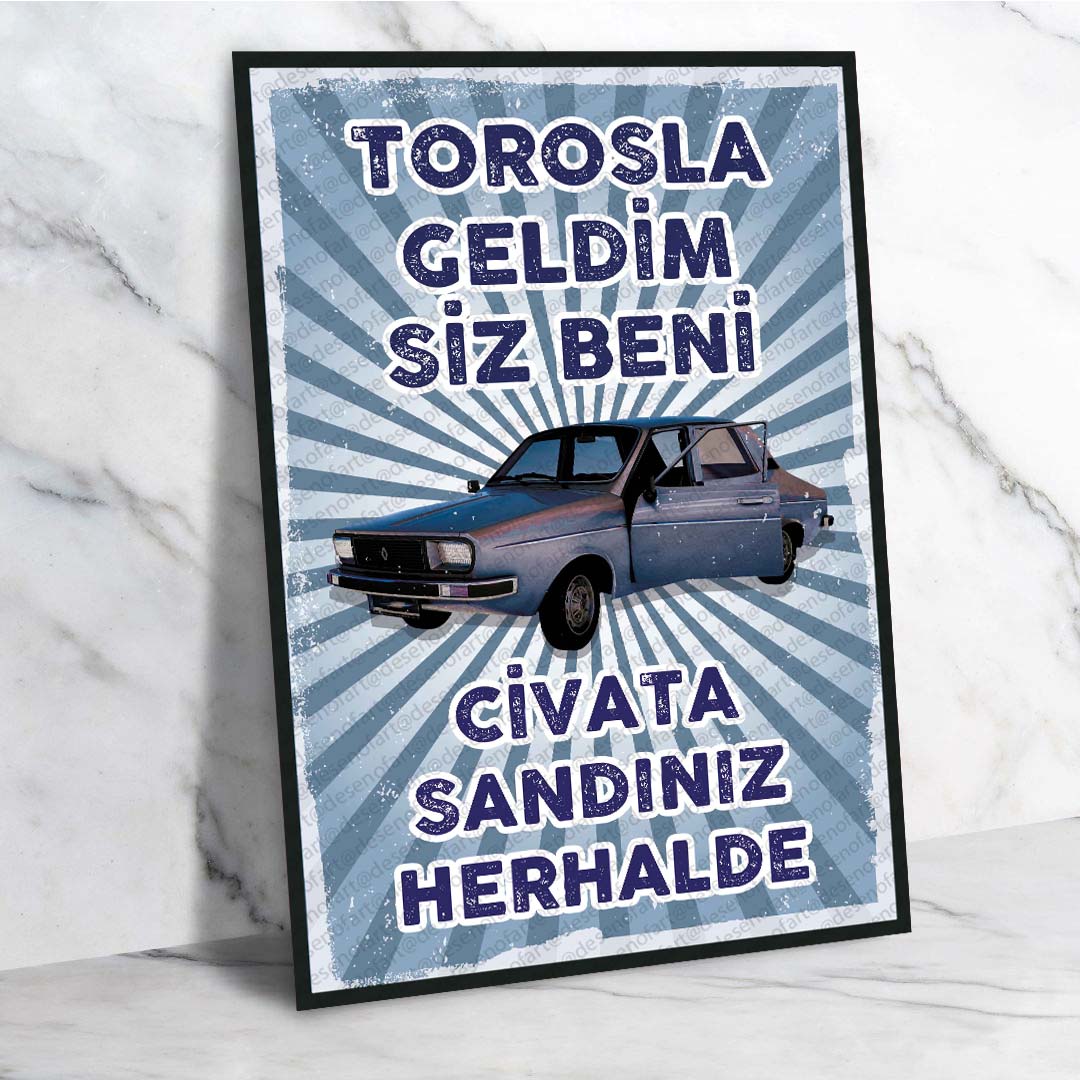 Komik Retro Ahşap Poster - Mizah ve Araba Temalı Vintage Dekor