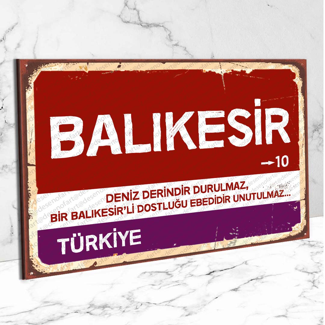 Balıkesir Ahşap Retro Vintage Şehir Tabelası